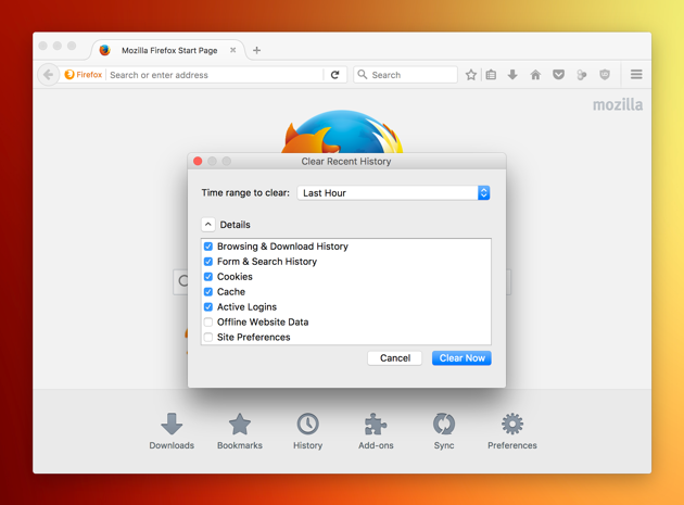 how to clear cache and cookies on mac firefox